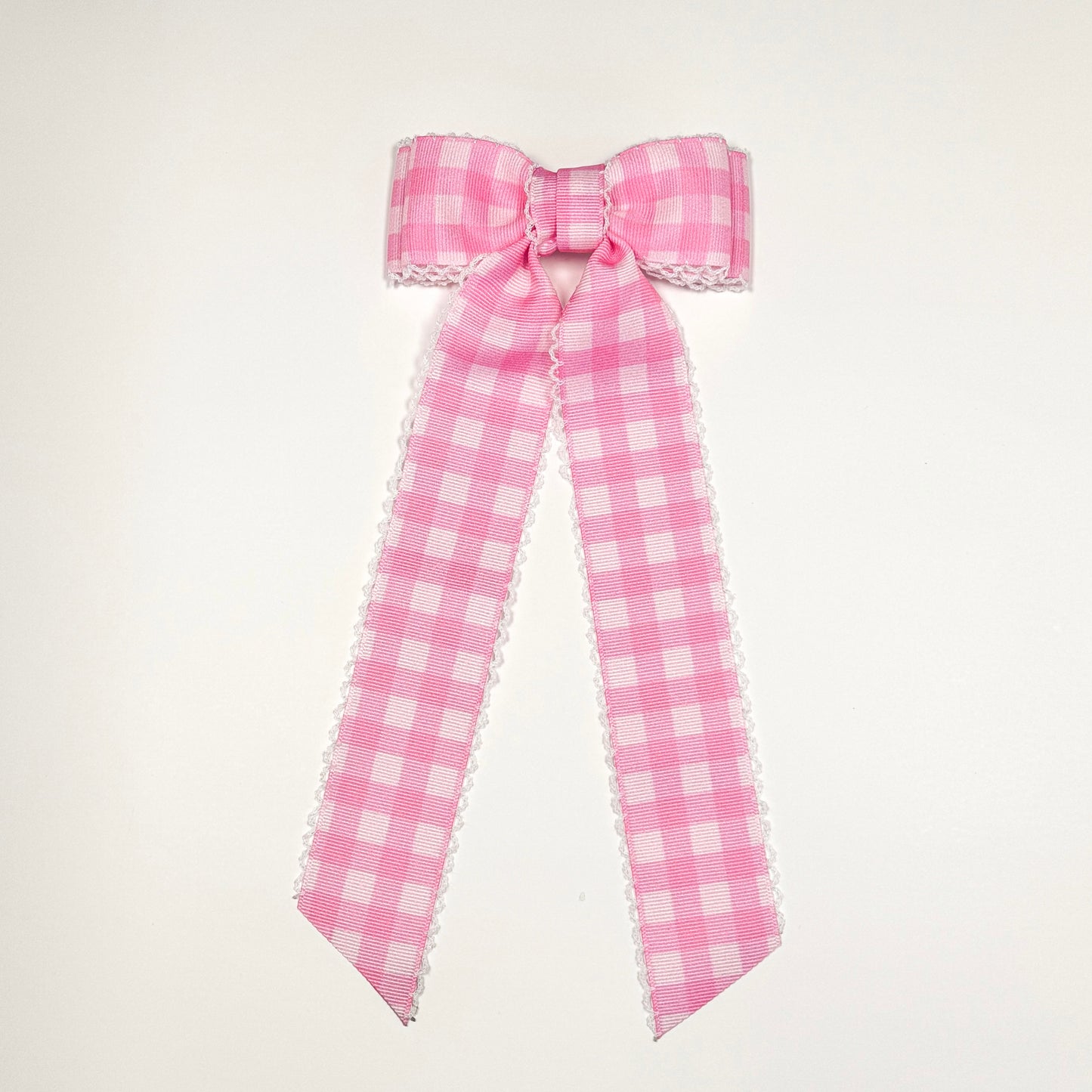 pink gingham moonstitch bow