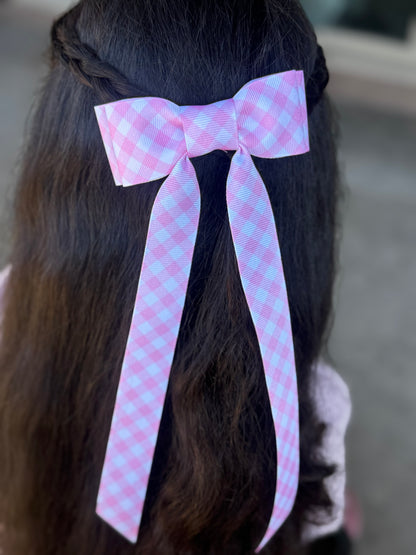 pink and white checkered bow