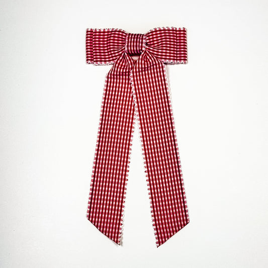 red gingham moon stitch bow