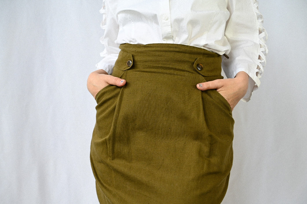 The khaki vintage pencil skirt