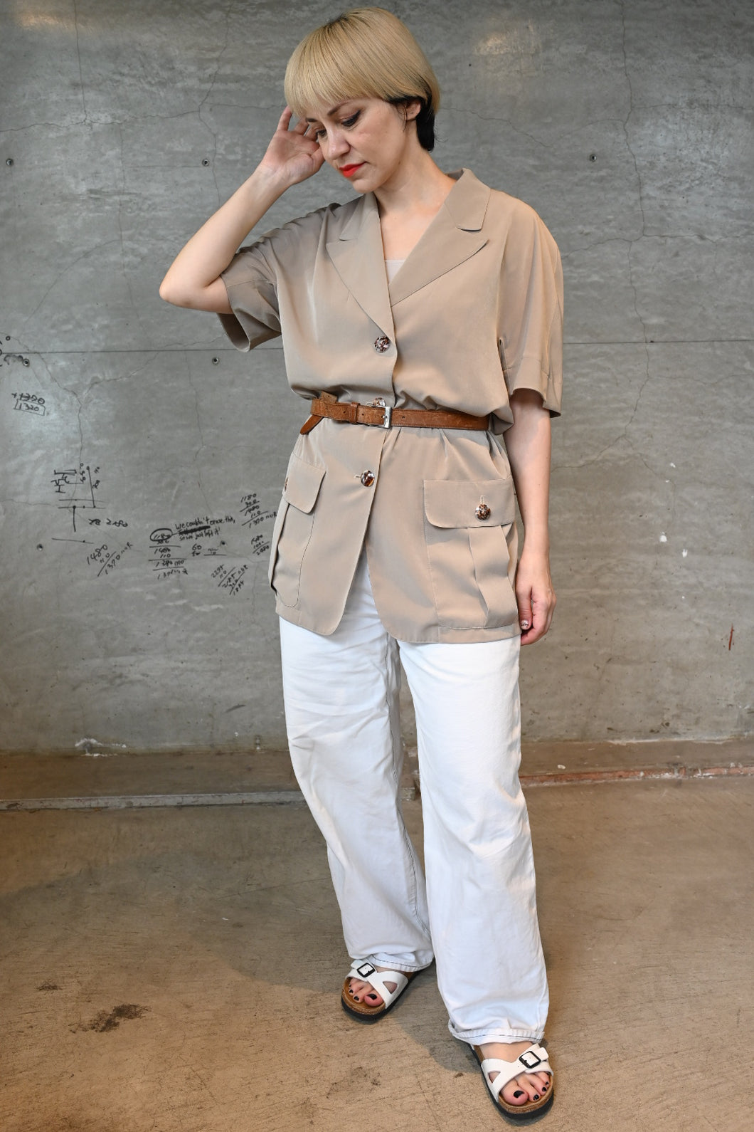 The belted beige top