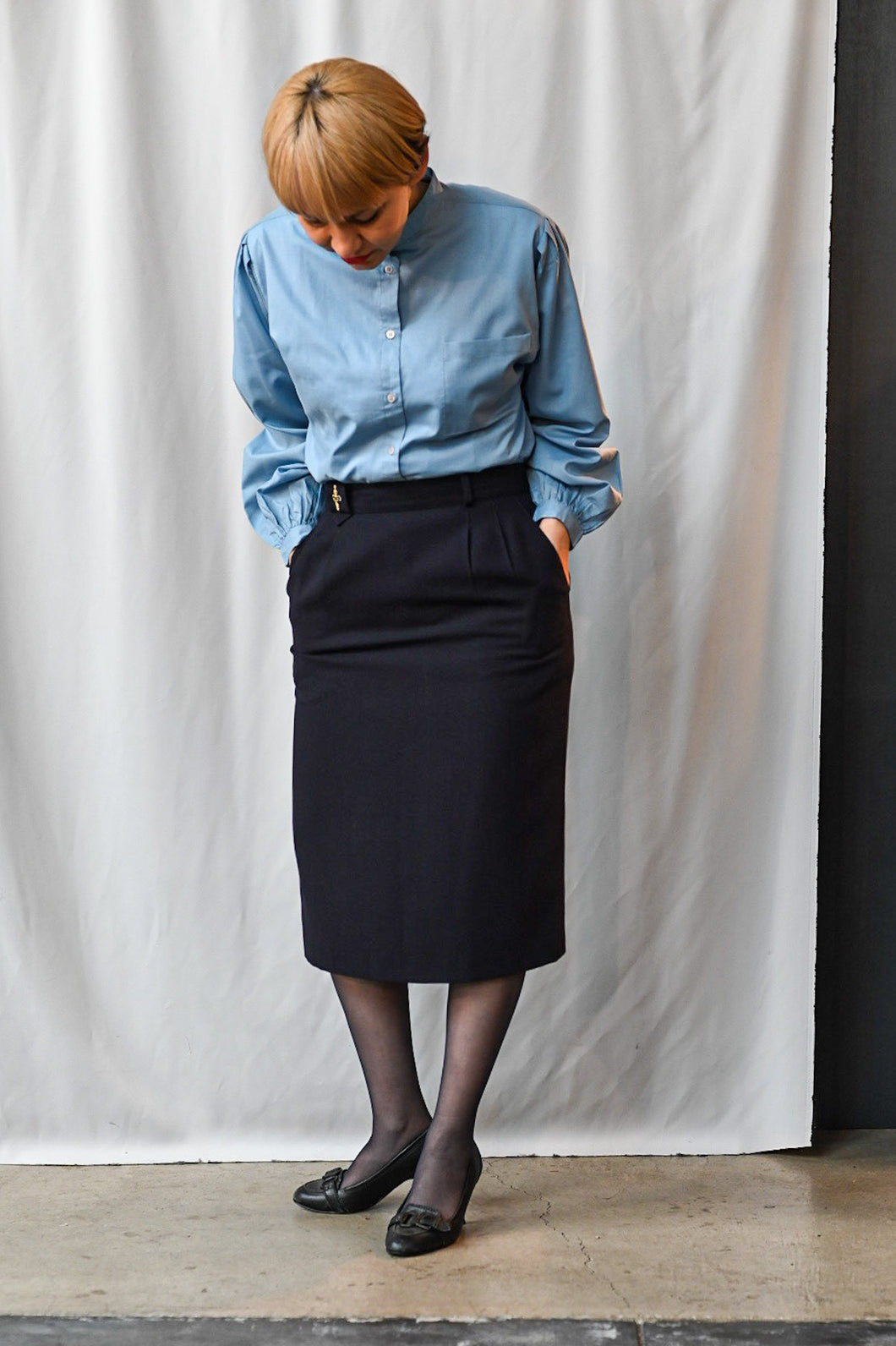 The navy blue vintage skirt