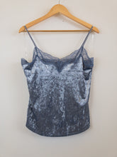 Load image into Gallery viewer, The faux velvet blue top with lace
