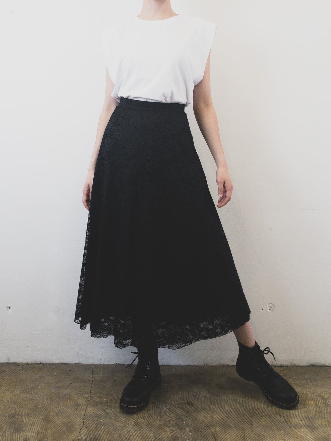 The A-line black lace skirt