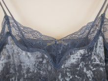 Load image into Gallery viewer, The faux velvet blue top with lace
