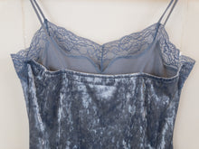 Load image into Gallery viewer, The faux velvet blue top with lace
