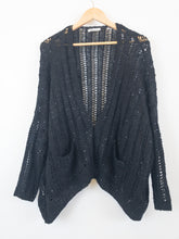 Load image into Gallery viewer, The black crochet cardigan with sequins
