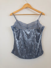 Load image into Gallery viewer, The faux velvet blue top with lace
