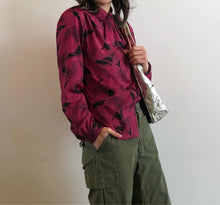 Load image into Gallery viewer, Burgundy 80s blouse with black pattern
