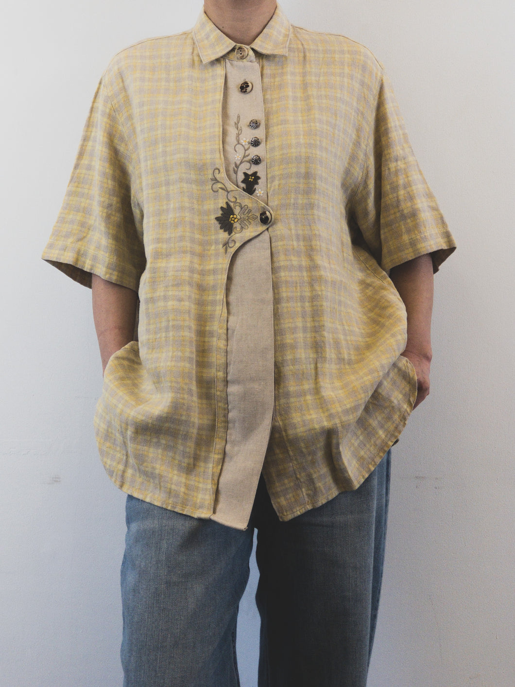 The yellow beige unisex linen shirt