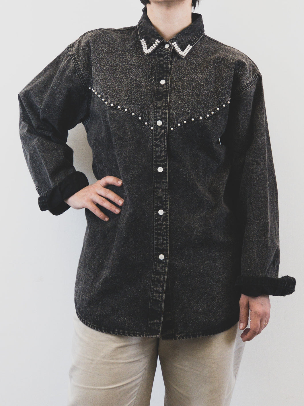 The black denim pearl shirt